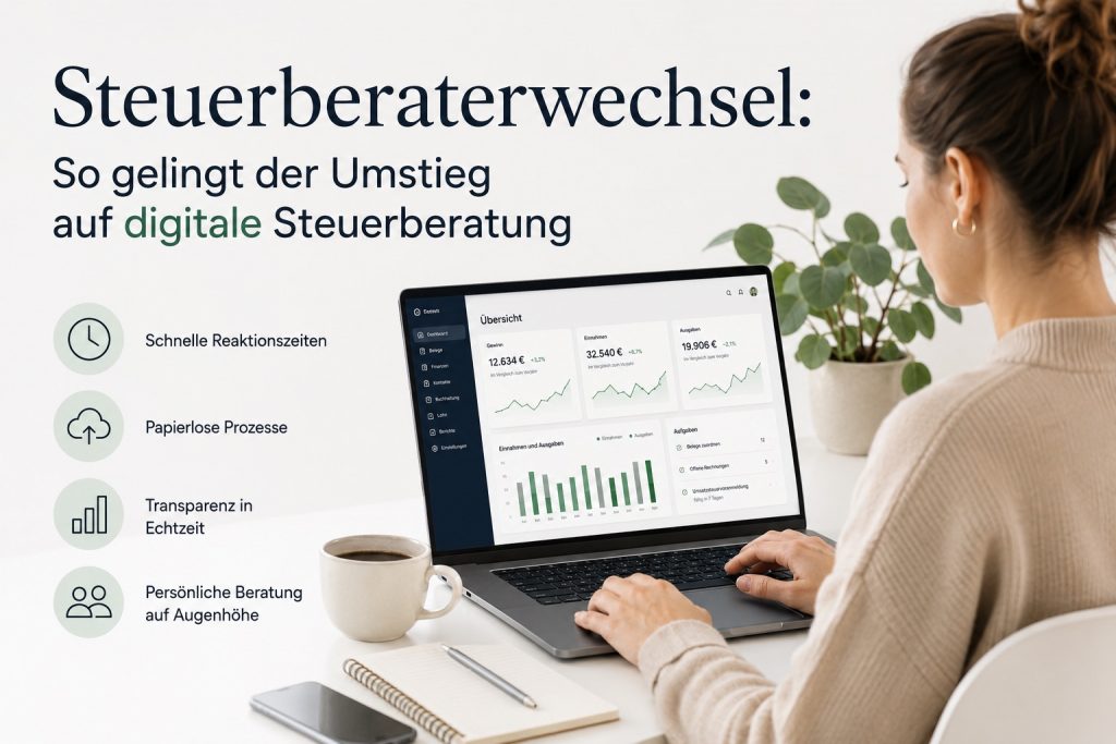 Steuerberaterwechsel: Frau plant Umstieg auf digitale Steuerberatung